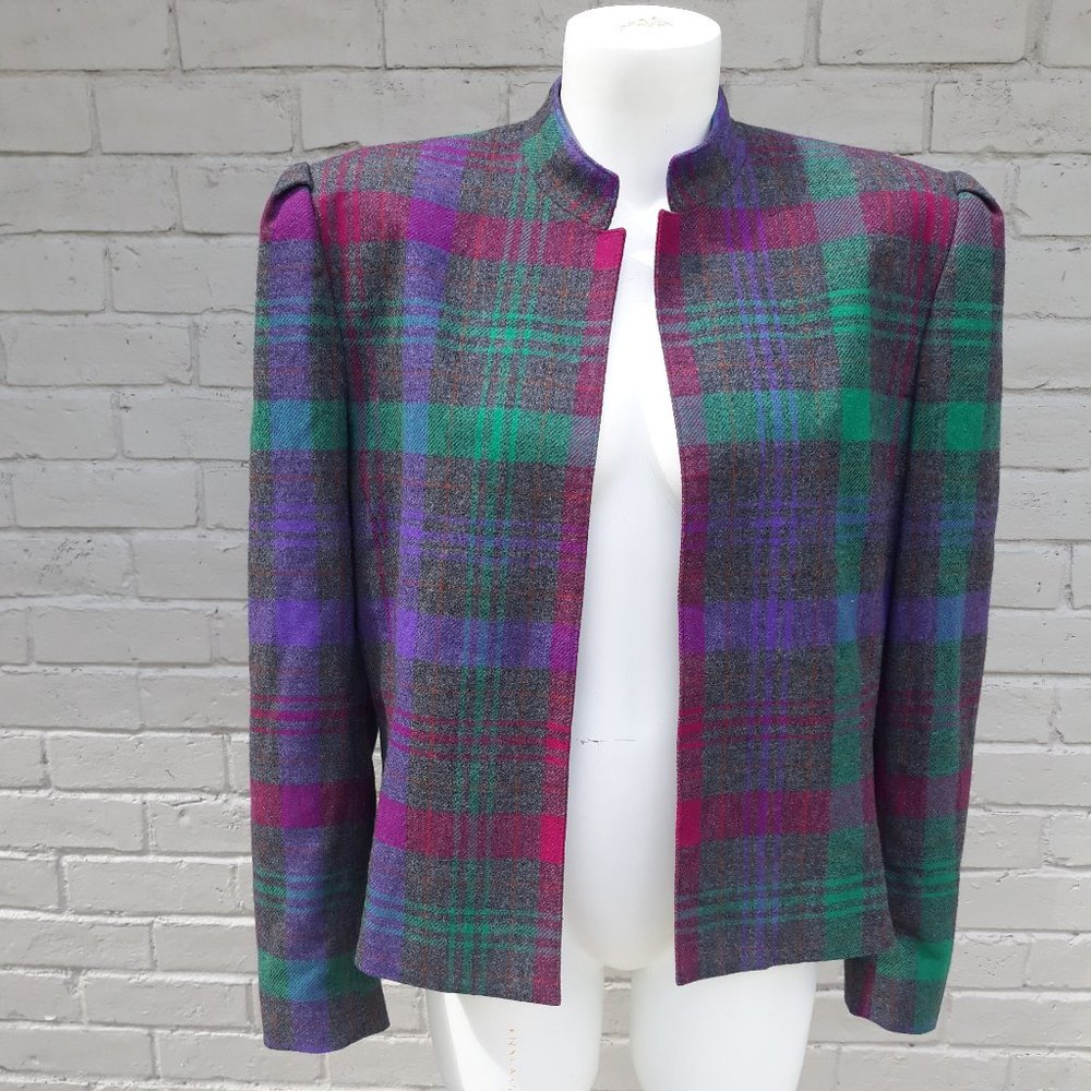 Vintage 80s Plaid Wool Blazer Country Suburbans